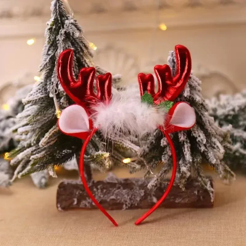 10PCS Christmas Red Bows Headbands Women Girl Classic Elastic Reindeer Antler Santa Hair Hoop Xmas Party Headbands Accessories