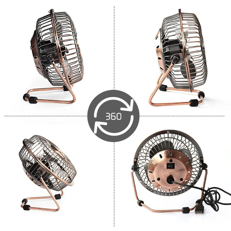 1Pc Antique USB Cable Mini Personal Fan Metal Design High Compatibility USB Fan Table Desktop Fan for Home Office view 6