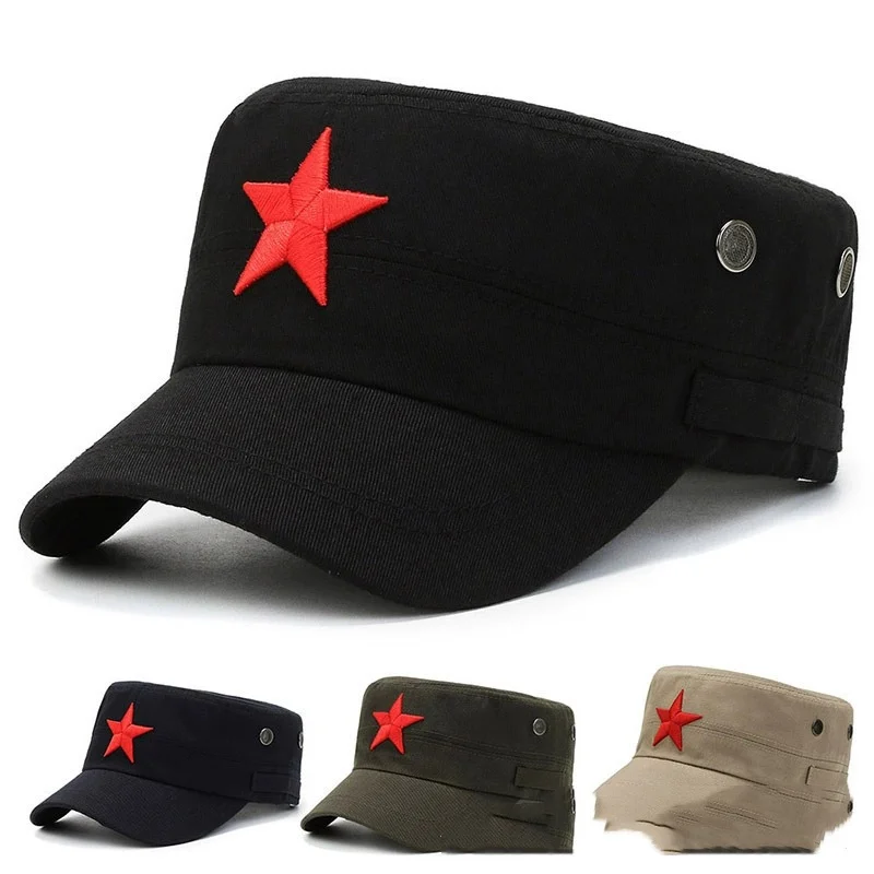 

Men's Spring/Summer Red Pentagram Sunscreen Hat Sunshade Red Military Hat National Flag Military Hat Men's Flat Top Baseball Hat