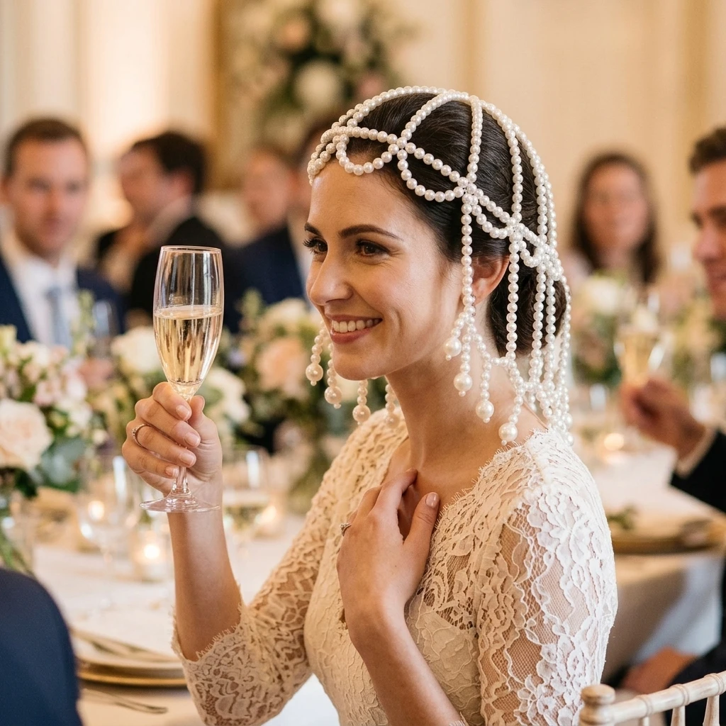 

French Retro Pearl Hairnet Hat Beaded Design for Wedding and Banquet