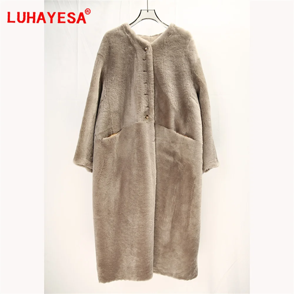 NO STOCK 2024 Women Australia Merino Sheepskin Fur Shearling Coat Luhayesa Extra Long Winter Warm Real Fur Clothes