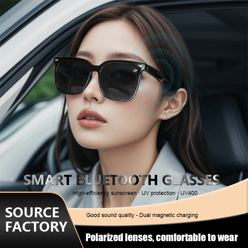 Smart Glasses Wireless Bluetooth Sunglasses Built-in Microphone Speakers Touch & Voice Assistant Compatible Glass for Men Women