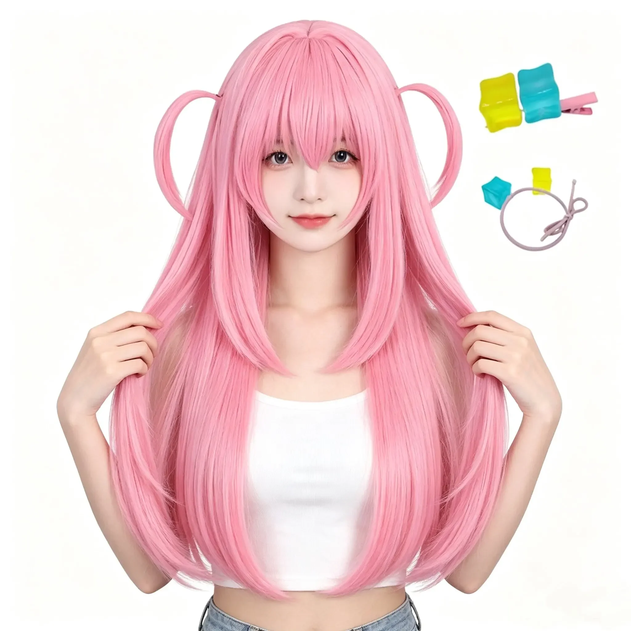 Halloween Bocchi The Rock Hitori Gotoh Cosplay Wig Cute Cool Girl Pink Long Straight Synthetic Wig Comic Con Coser Princess Wigs