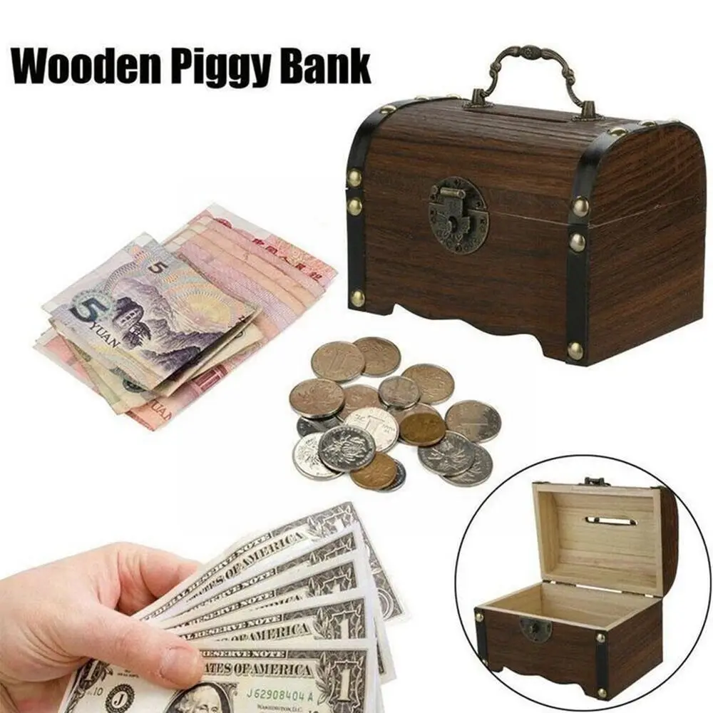 Vintage Treasure Storage Box Wooden Treasure Chest Box Decorative Wood Storage Trunk with Lock