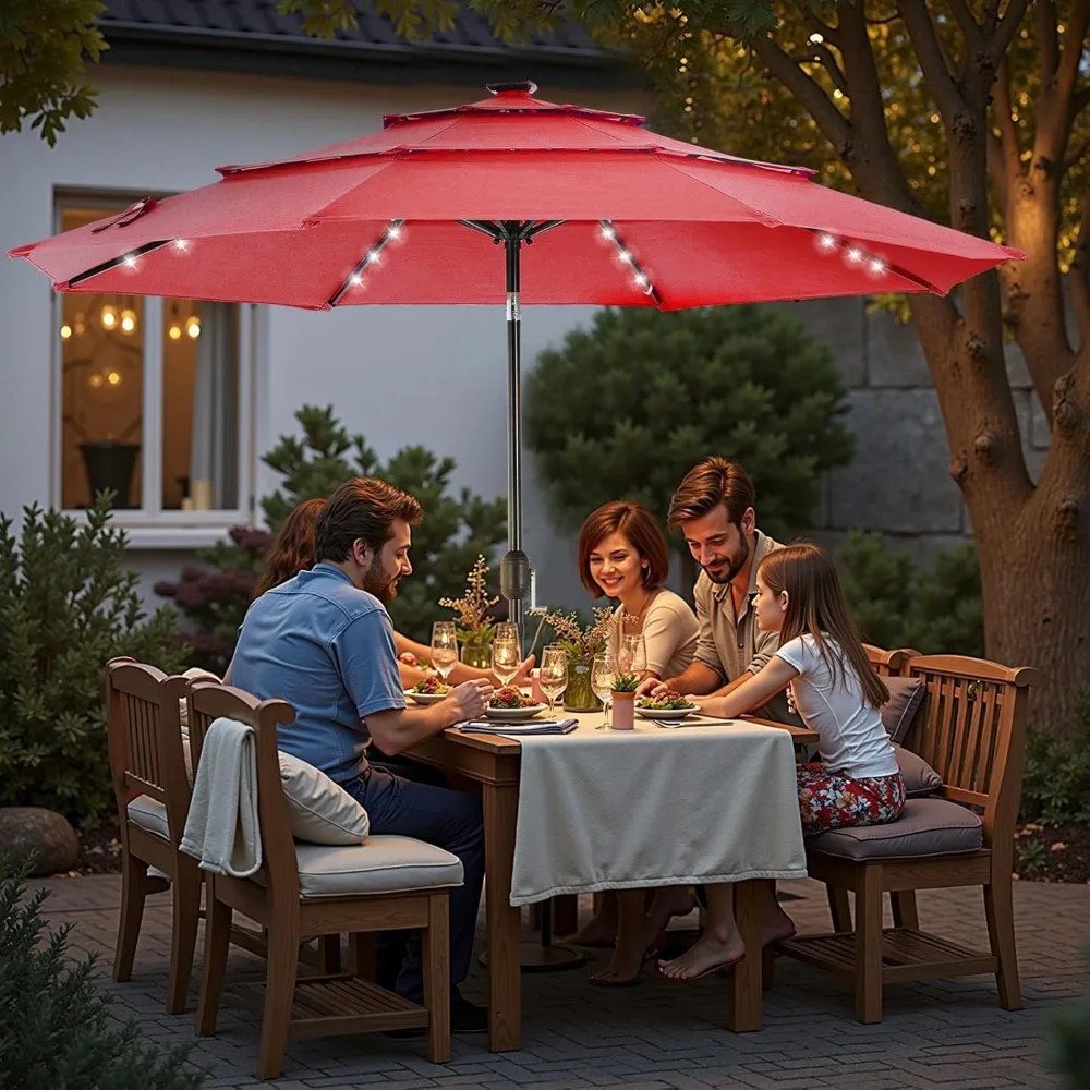 10-футовый солнечный светодиодный зонт для патио с регулировкой наклона для открытого сада, террасы, бассейна, пляжа