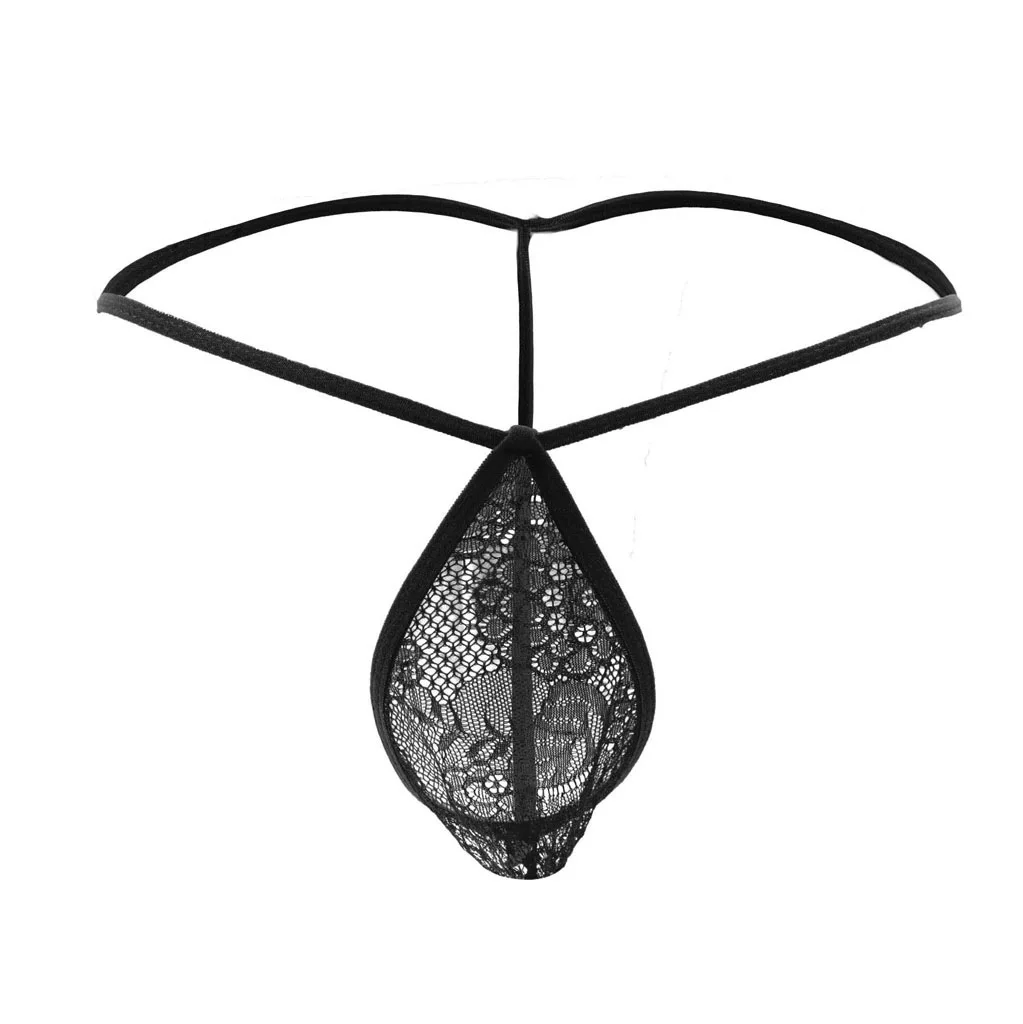 Men's Red Lace Low-Rise Thong, Sheer Floral Mesh T-Back Underwear, Sexy Ultra-Thin Bikini Panties