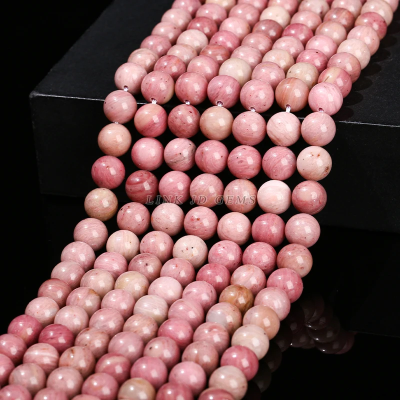 5A 7A Natural Stone Red Rhodonite Round Loose Beads 4 6 8 10 12mm Fit DIY Charms Bracelet Earring For Jewelry Making Accessory