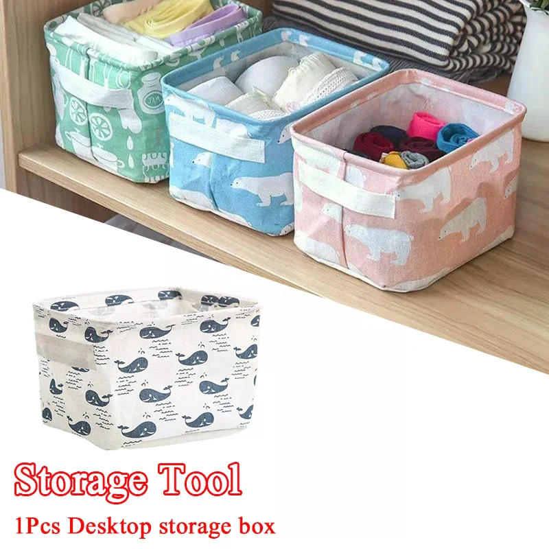 1pc Cotton Linen Fabric Waterproof Desktop Sundries Basket Storage Box Cosmetic Toy Organizer Underwear Socks Clothes Storagebag