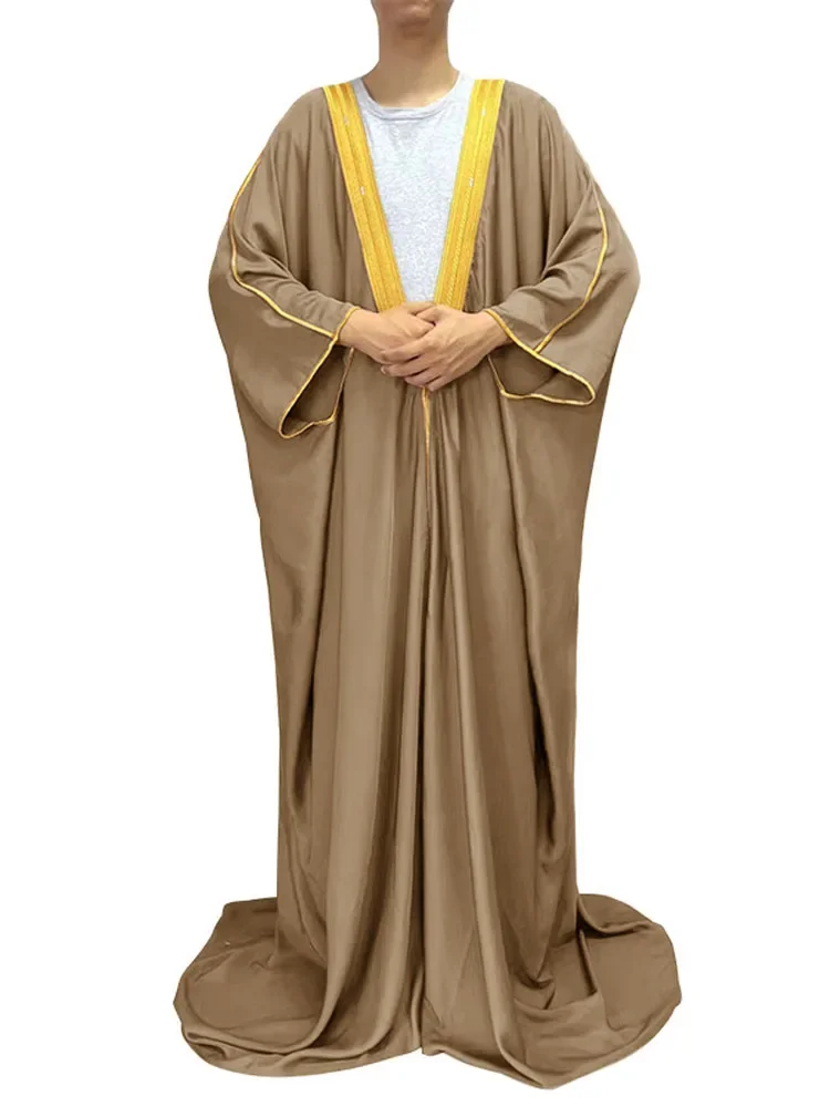 Mannen Saudi Moslim Satijn Abaya Losse Islamitische Arabia Jurk Kalkoen Thobe Jubba Traditionele Dubai Bachelor Kaftan Festival Kleding