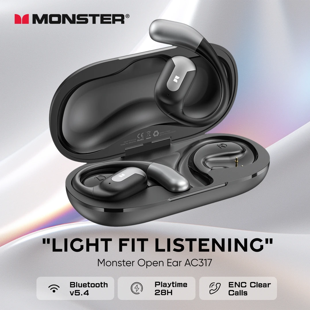 

Monster Open Ear AC317 OWS Wireless Earphones Sports Ear-hook Bluetooth 5.4 Headphone IPX5 Waterproof Headset with Mic HD Calls