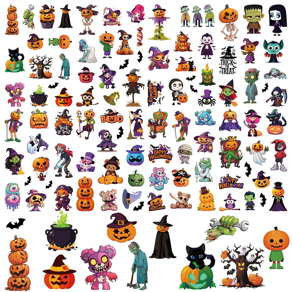 8PCS Creative Happy Halloween Collage Notebooks Graffiti Supplies Living Room Retro Luggage Streetwear Waterproof Decals