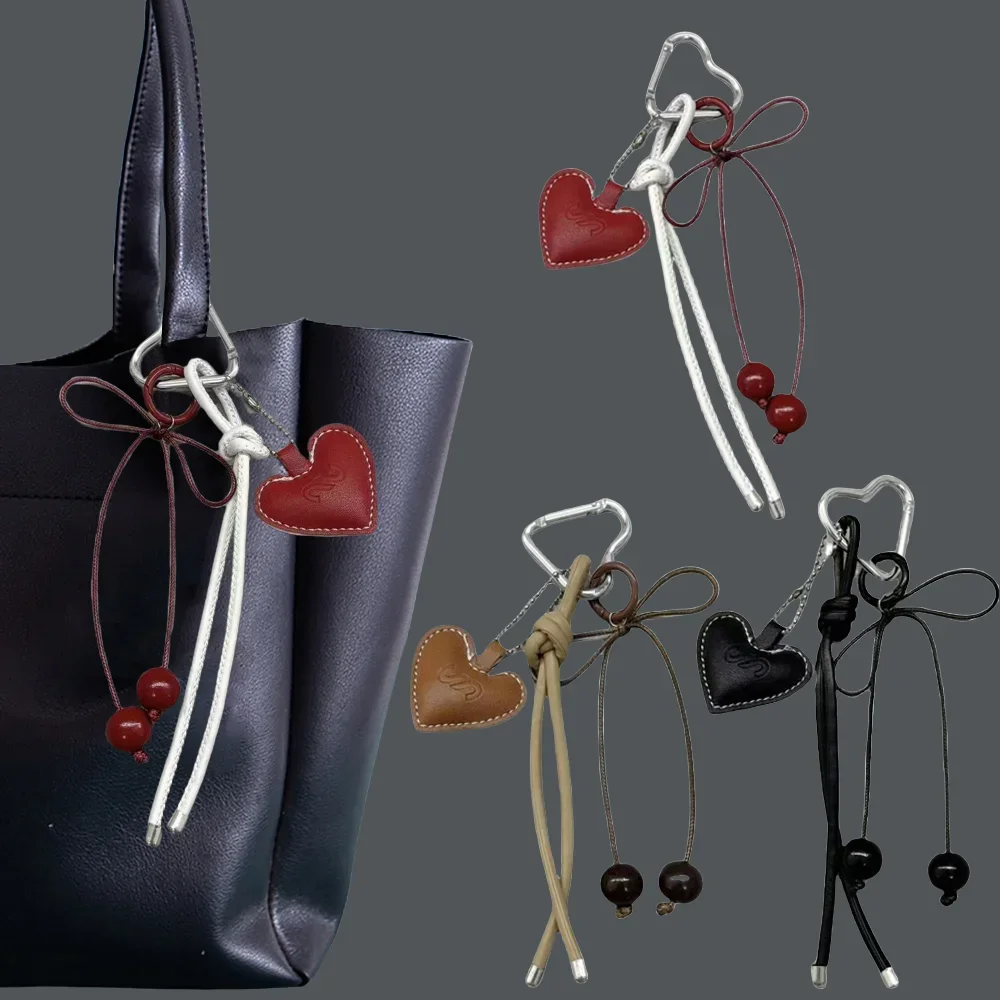 

Y2k Leather Rope Keychain Cherry Bow Cute Heart Bag Pendant 3D Creative Cartoon Keyring Anti-Lost Mobile Phone Lanyard