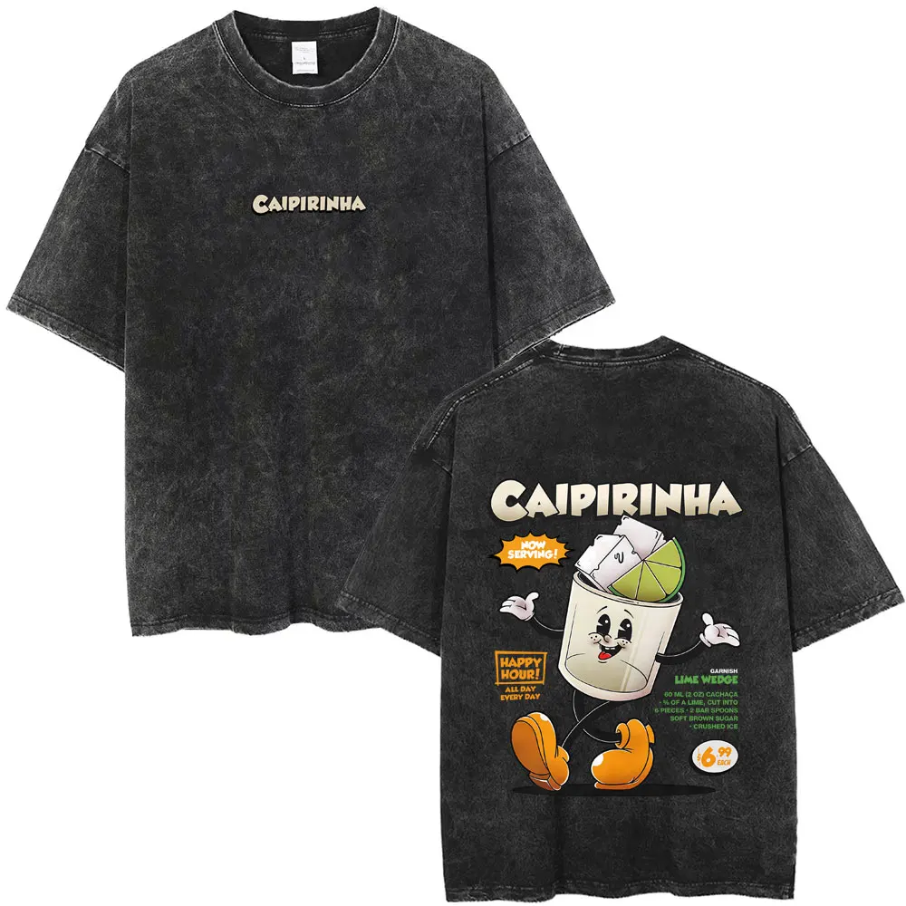 

Caipirinha Cocktail Funny Meme Washed Vintage T-shirt Men Women Clothing Art Aesthetic Streetwear Male Casual Oversized T Shirts