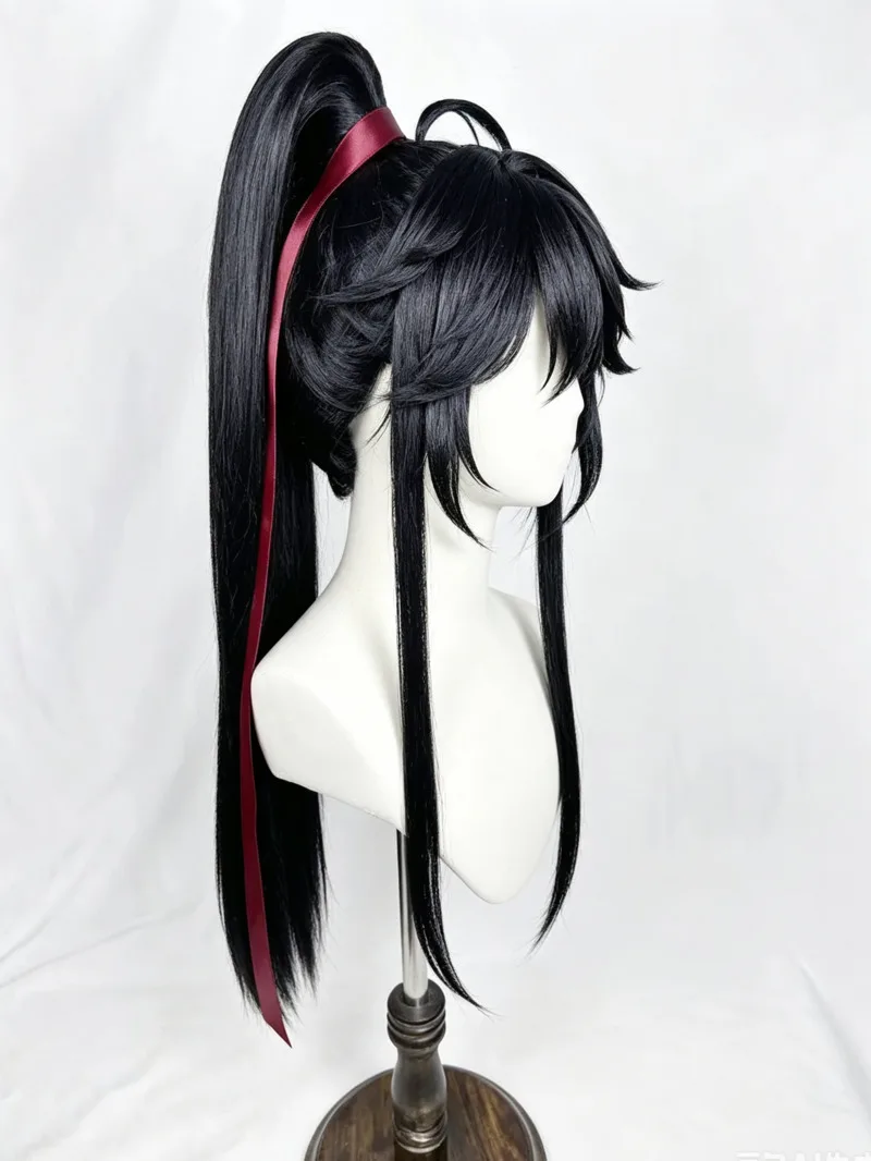 Wei Wuxian Styled Wig Grandmaster Of Demonic Cultivation MDZS Lan Wangji Black Long Ponytail Hairstyle Customized Wigs Props - view 4