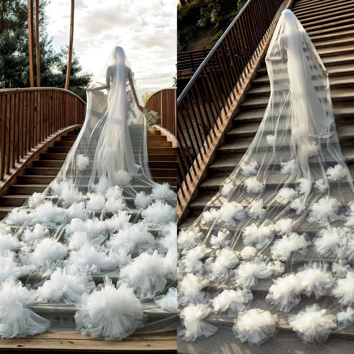 

Luxurious 5M Wedding Veil Pleats Flowers One Layer Long Bridal Veils With Comb Bride Accessories velo de novia Customized