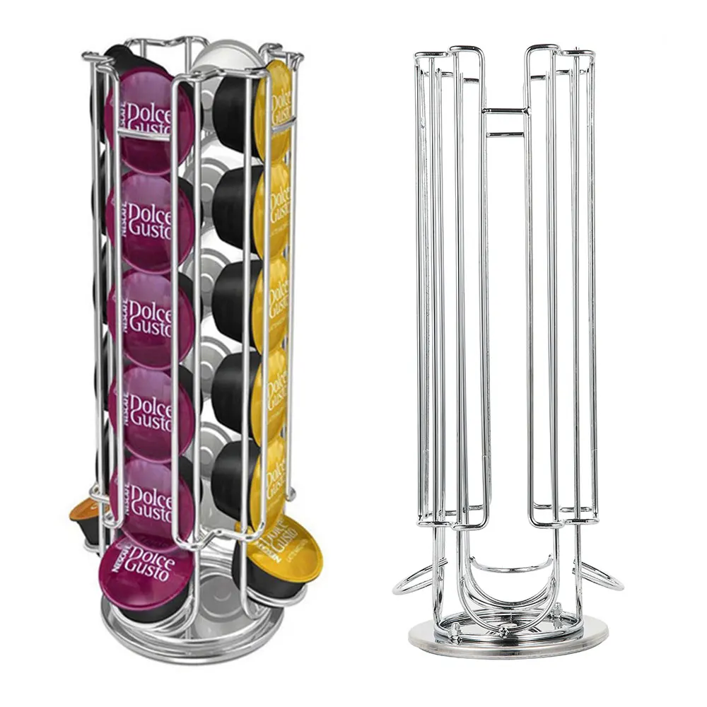 Coffee Pod Holder 24Cups Rotatable For Dolce Gusto Capsule Display Capsule Rack Stainless Steel Tower Stand Storage Shelves
