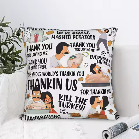 Bobs Burgers Thanksgiving Square Pillow Case Cushion Cover Funny Zipper Decor Pillowcase for Car 40*40cm