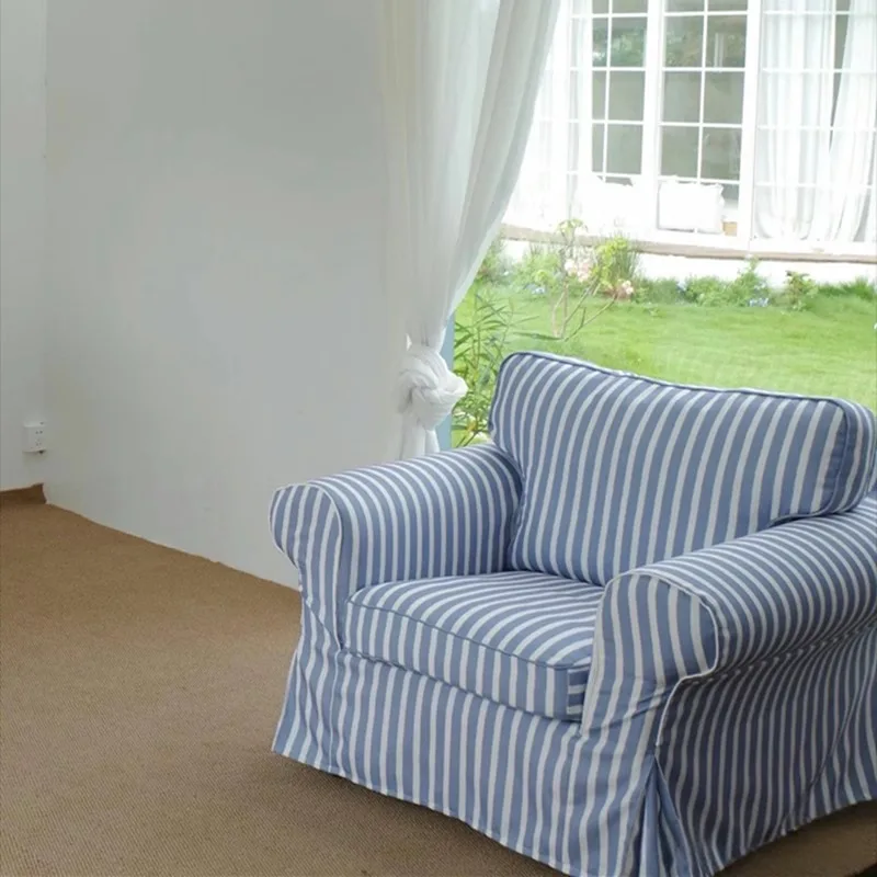 

Nordic simple French cream style blue and white striped removable and washable single double