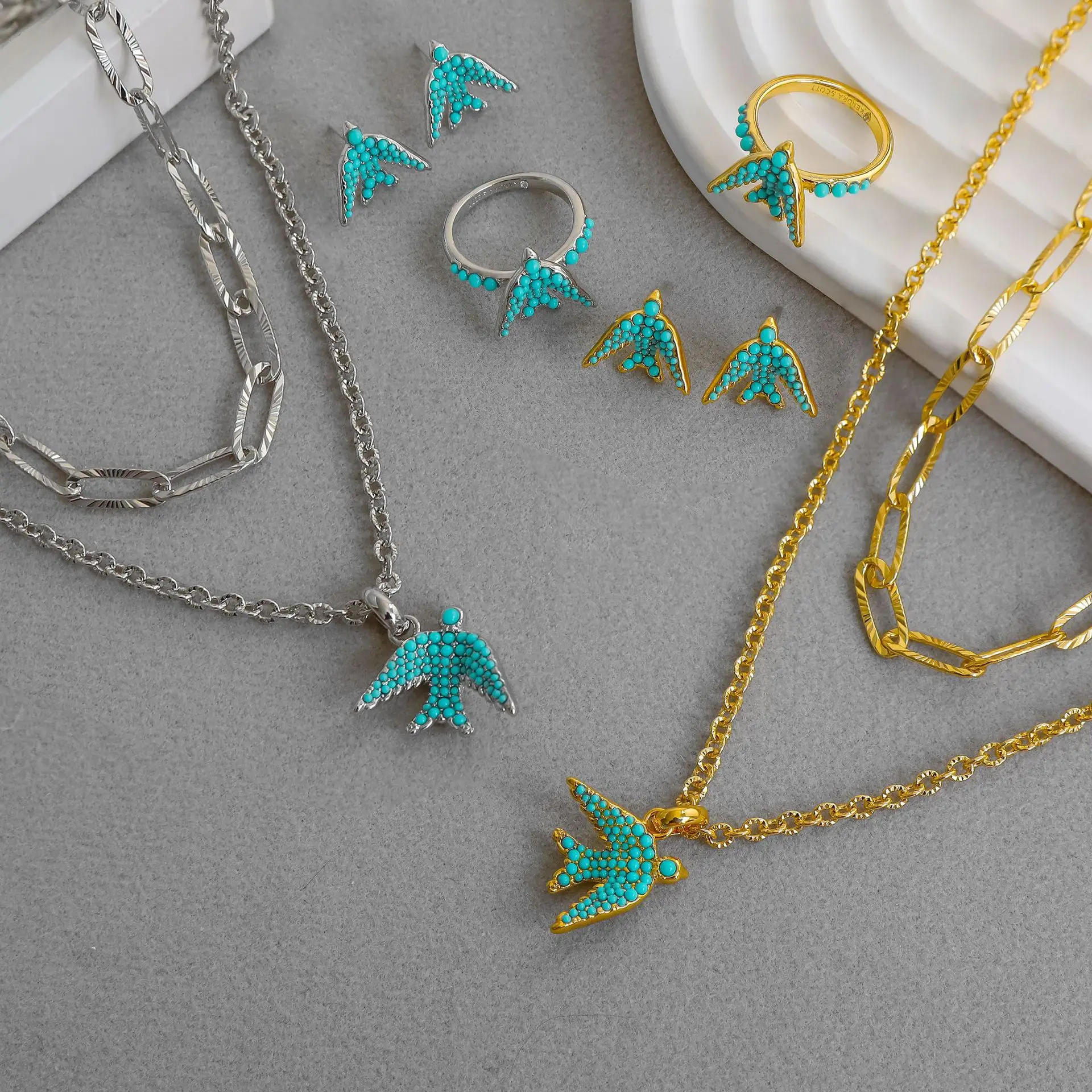 YEEVAA Melody Bird Multi Strand Necklace/Stud Earrings/Cocktail Ring, Jewelry Set, Fashion Jewelry for Women, Unique Gifts