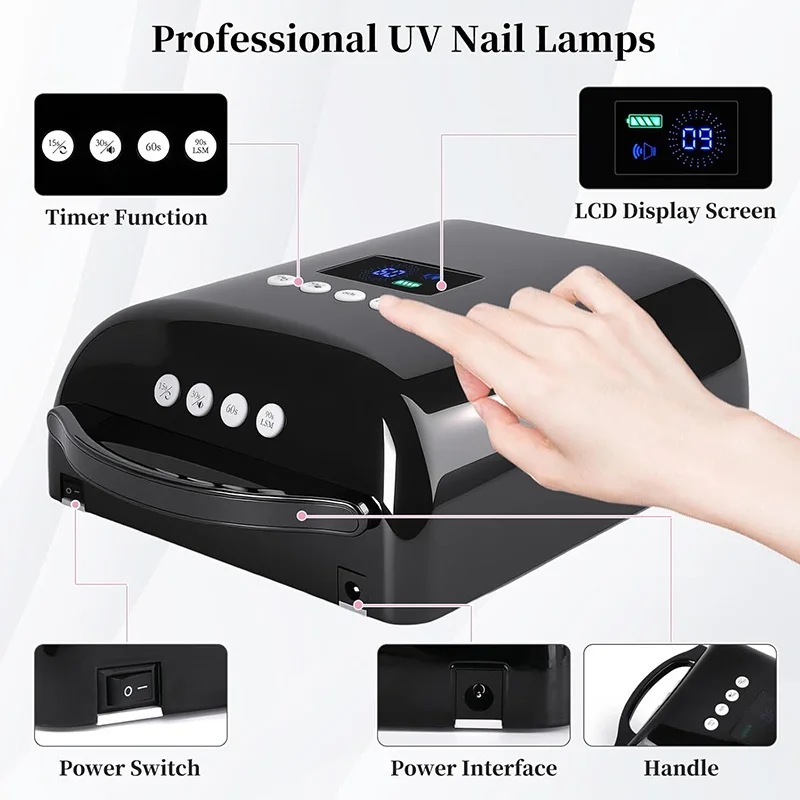 مصباح أظافر قابل لإعادة الشحن مع مرآة سفلية، مجفف طلاء جل لاسلكي، آلة أظافر احترافية، مصباح LED للأظافر بالأشعة فوق البنفسجية
