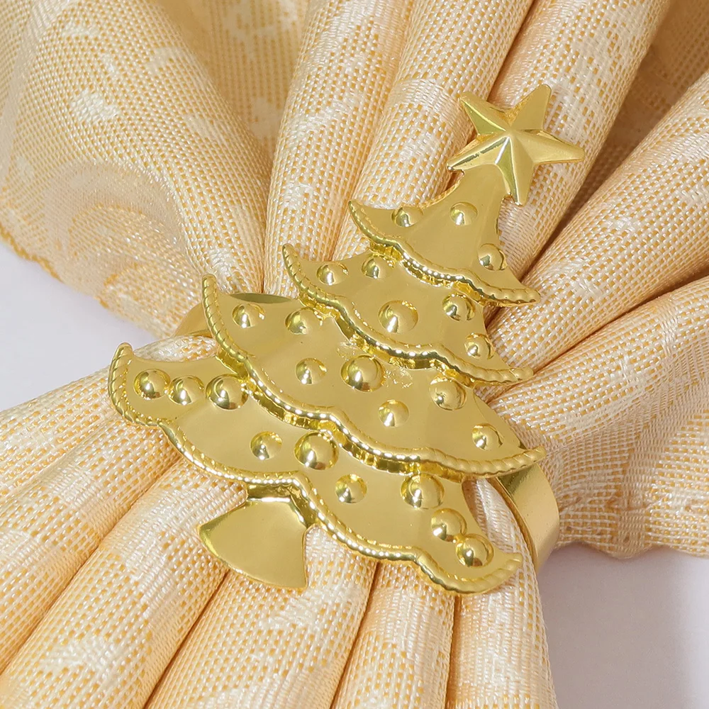 3/5 Pcs Christmas TreeShaped Napkin Rings Dinning Table Setting Christmas Napkin Rings Metal Holder Golden/Silvery Napkin Button