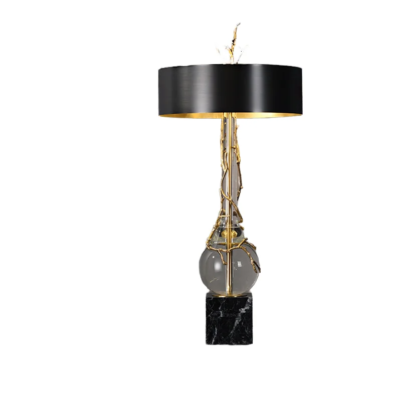 American luxury all-copper branch K9 crystal modern simple E14 LED desk lamp living room electroplated lampshade desk lamp