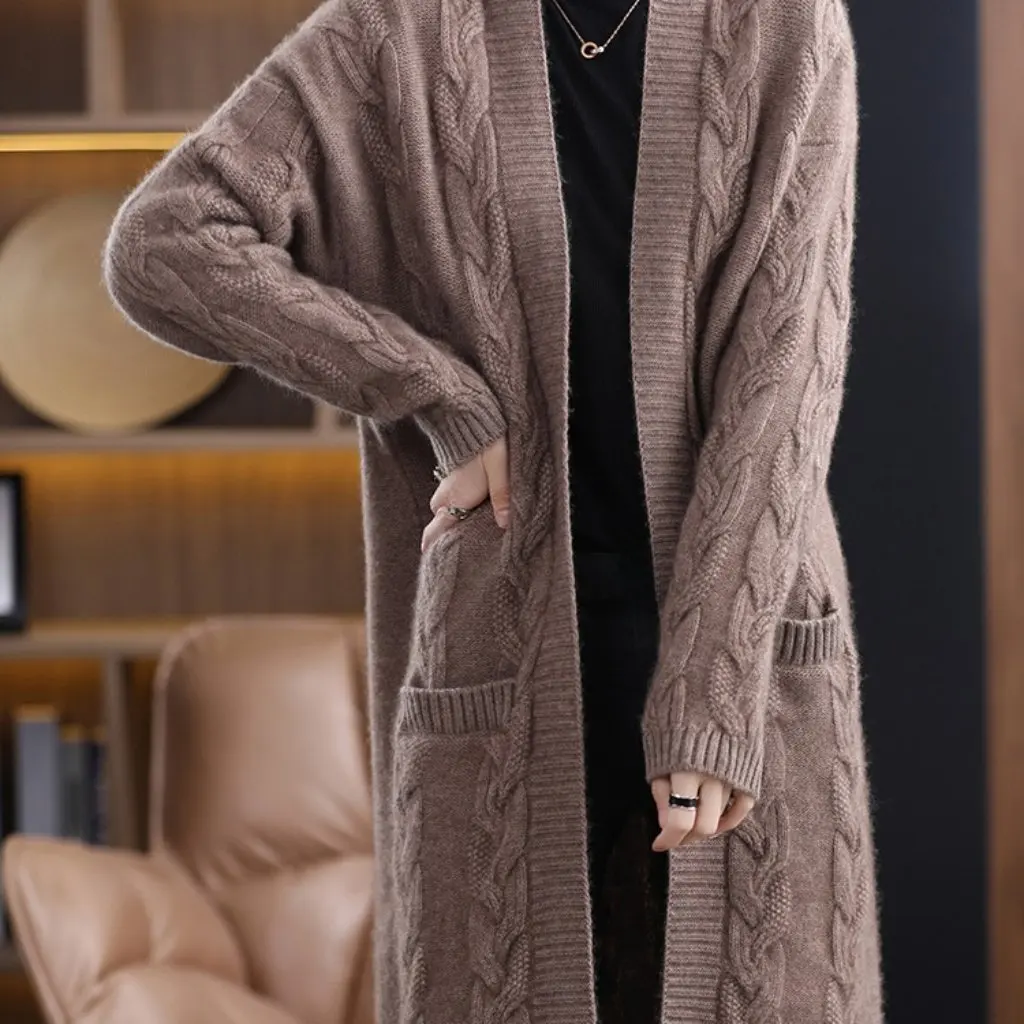 

Women's Autumn Winter Wool Knitted Long Cardigan Spring Colorblock Loose Fit Striped Sweater 23 Lazy Style