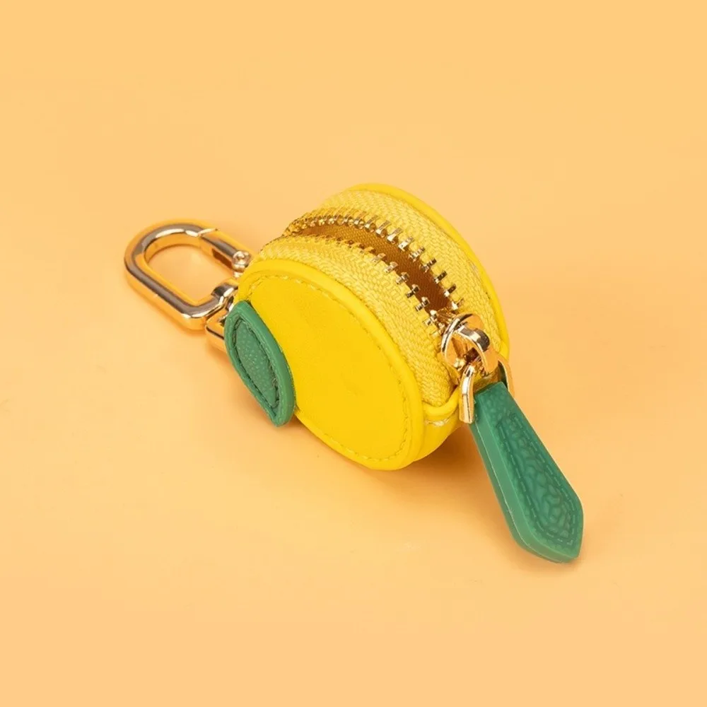 New PU Leather Mini Cute Keychain Fresh Lemon Zipper Coin Bag Small Wallet Kawaii Style Pendant Bag Hanging Pendant view 3