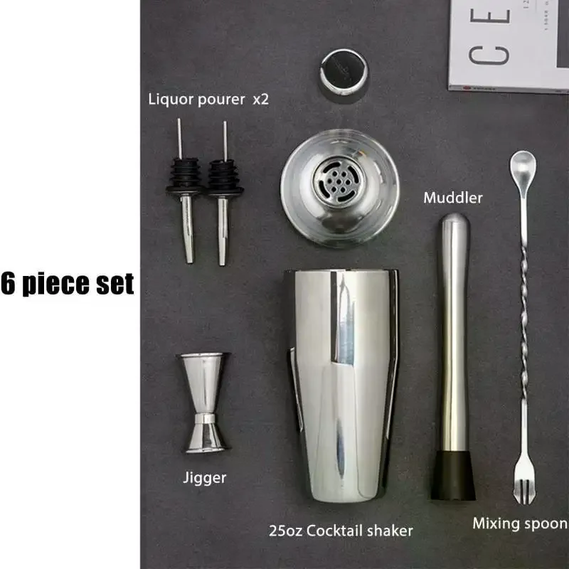 1/6Pcs Cocktail Shaker Set Stainless Steel All Essential Bartender Tools Rust Resistant Home Bar Cocktail Making Party Fun