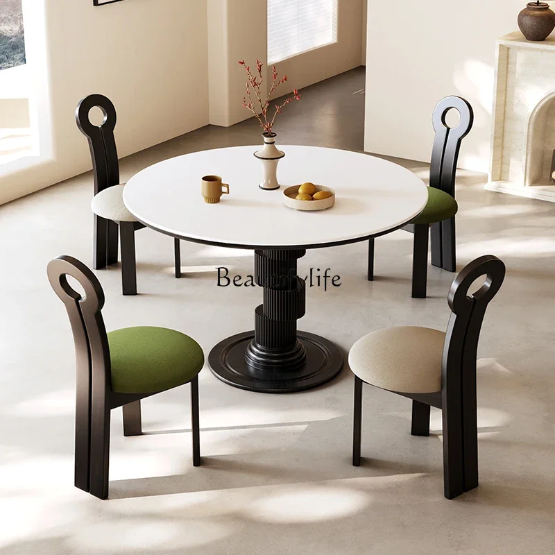 

FG40French retro round dining table modern simple Nordic small apartment household rock slab dining table