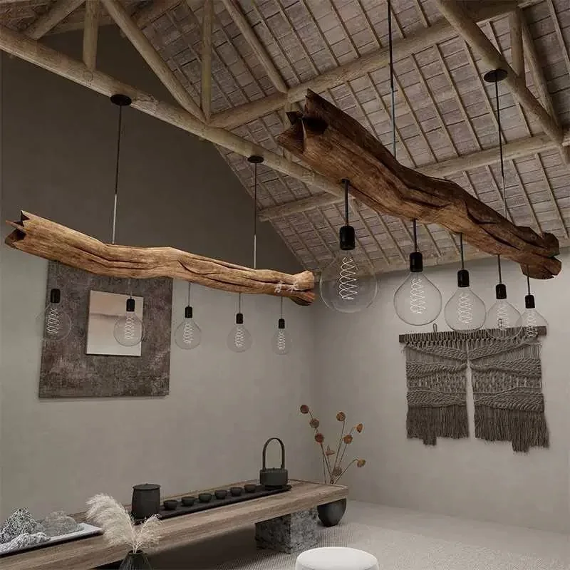 

Wabi Sandy Wind Solid Wood Decoration Chandelier Homestay Atmosphere Decoration Hanging Light Log Design Creative Tree Branch Ch