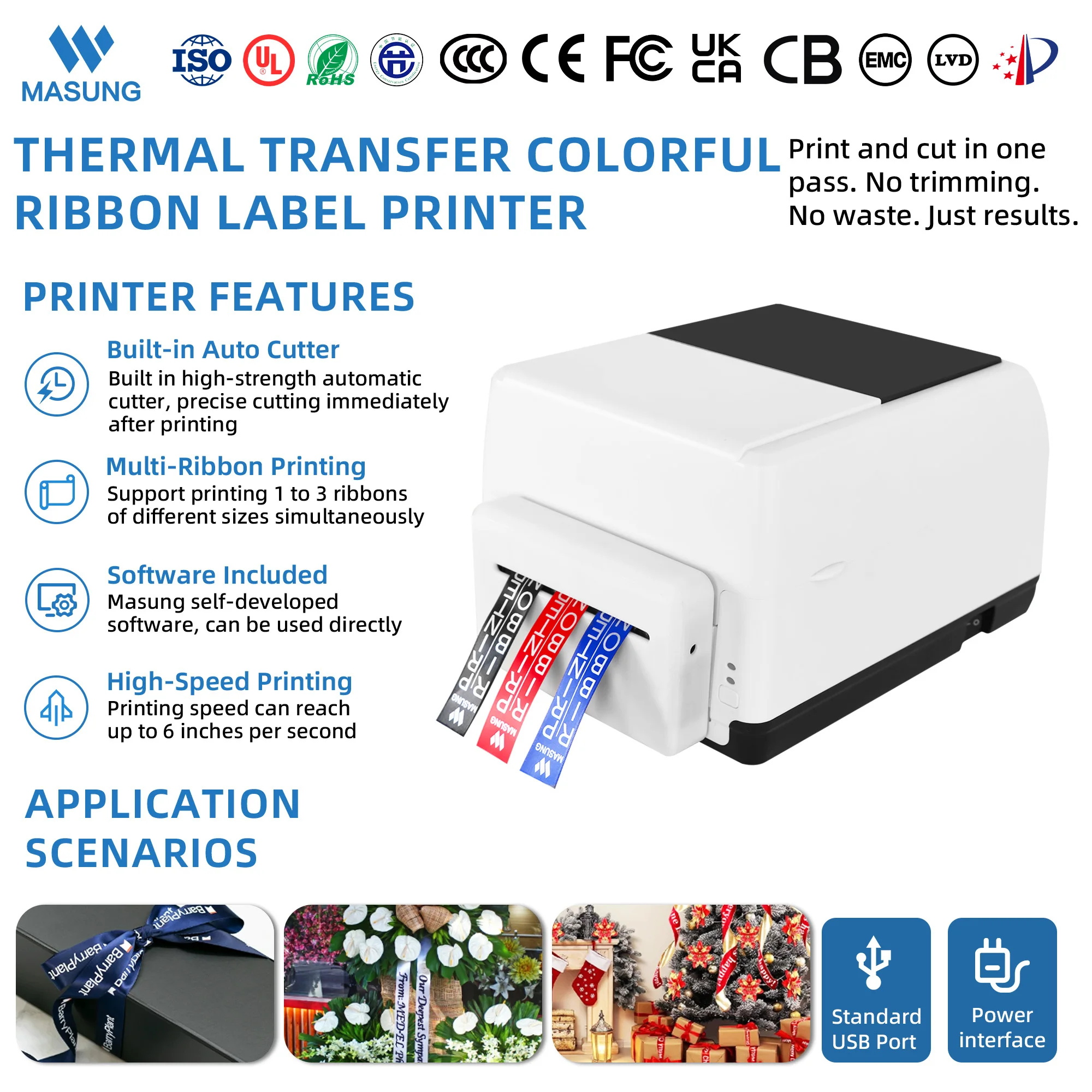 MASUNG MS-1730 300DPI High-Resolution 4-inch Satin Ribbon Printer/Thermal Transfer Ribbon Printer/Silk Ribbon Printer