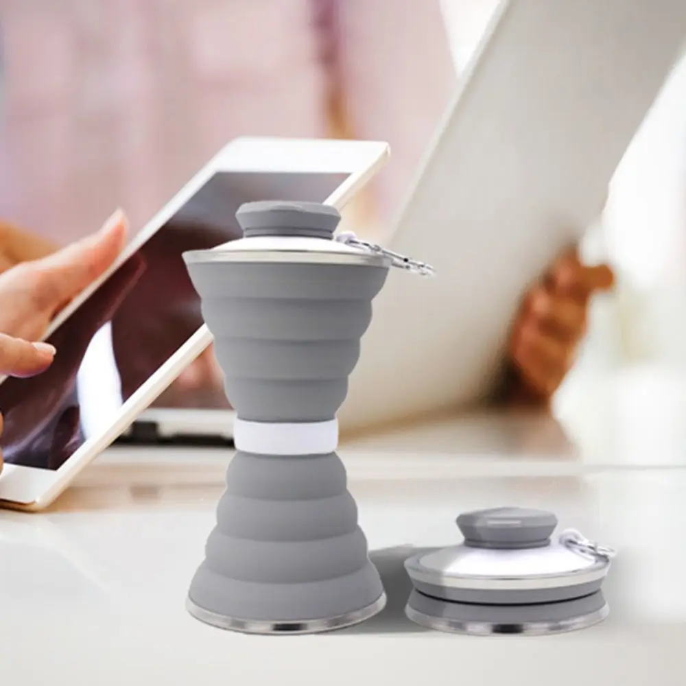 

500ml Silicone Foldable Water Bottle Leak Proof with Hook Camping Collapsible Cup Heat Resistant Hangable Drinking Cup Hiking