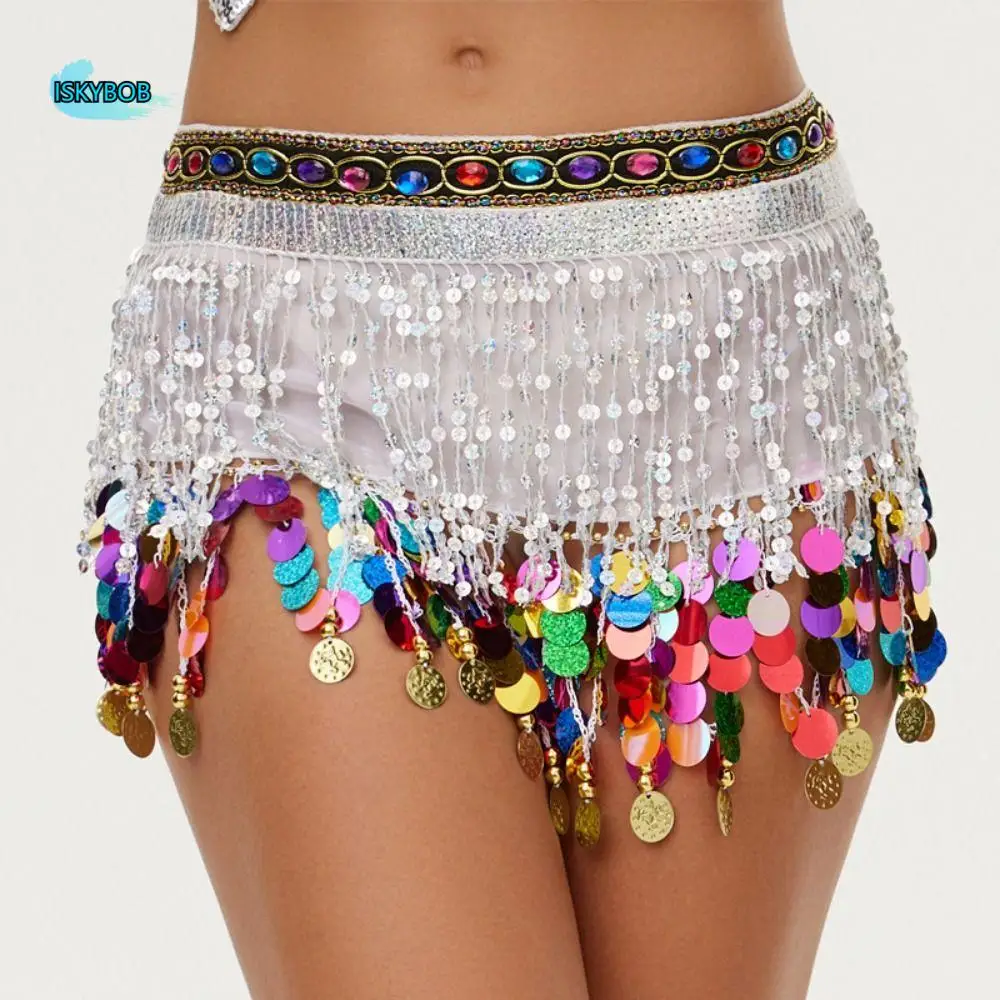 Criativo cinto de dança do ventre glitter lantejoulas coloridas saias corrente cintura clássico boho dança do ventre hip cachecol dança latina