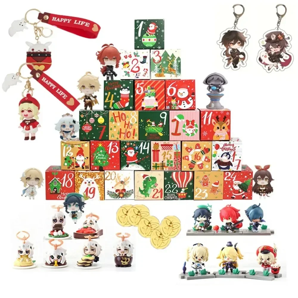 24pcs Genshin Impact Christmas Advent Calendar Action Figure Paimon Tartaglia Zhong Li Xiao Klee Albedo Keqing Ganyu Traveler