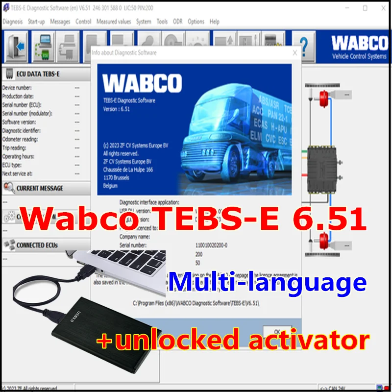 

Newest Wabco TEBS-E 6.51+Unlocked Activator Multi-language Wabco Diagnostic Software Unlimited Install for Many PCs+Video Guide