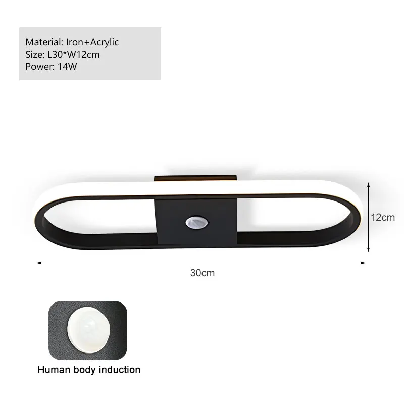 Zwart PIR Bewegingssensor Plafondlampen voor Slaapkamer Woonkamer AC85-265V Indoor Inductie Plafondverlichting Decor voor Gang Gangpad
