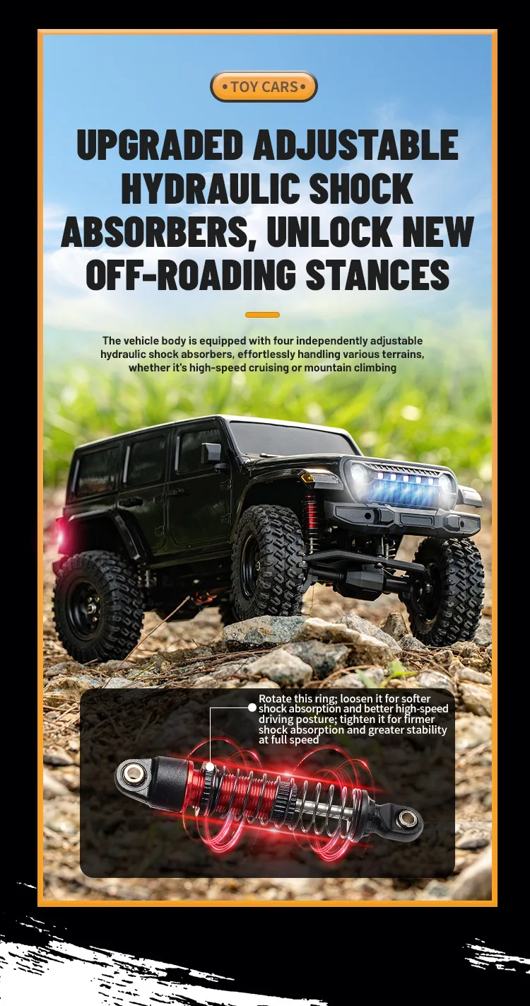 JJRC 1:18 Simulation Wrangler Climbing Vehicle C8801 Pro 2.4G Adjustable Speed 4WD Off Road Model Vehicle Toy For Kids Motor 370