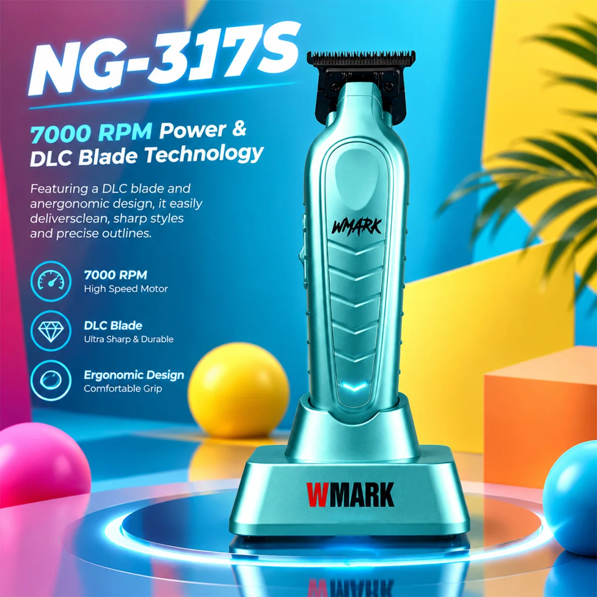 WMARK NG-317S Professional Hair Trimmer for Men - Zero Gapped DLC Blade Hair Clipper with Base Charger for Precision Finishing