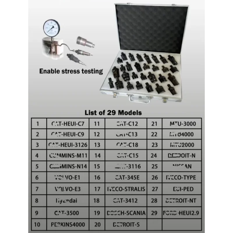 

29PCS Pump Nozzle Test Kit EUl lnjector Adapter for Cat Volvo Bosch Scania cummins lveco Hyundai Detroit