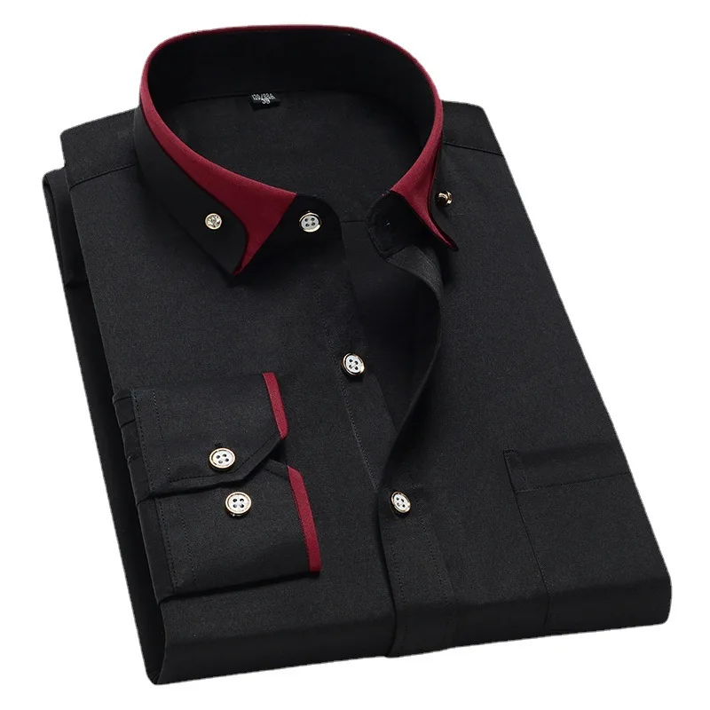 

2026 Men Business Dress Shirts Man Formal Button-Down Social Collar Camisa Social Elastic Anti-wrinkle Casual Men Shirt
