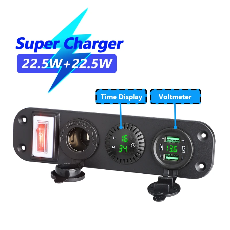 

Водонепроницаемая панель с двойным USB разъемом, автомобильное зарядное устройство 4,2 А, светодиодный вольтметр, выключатель питания, для грузовиков, прицепов, кемперов, дома на колесах, морских лодок