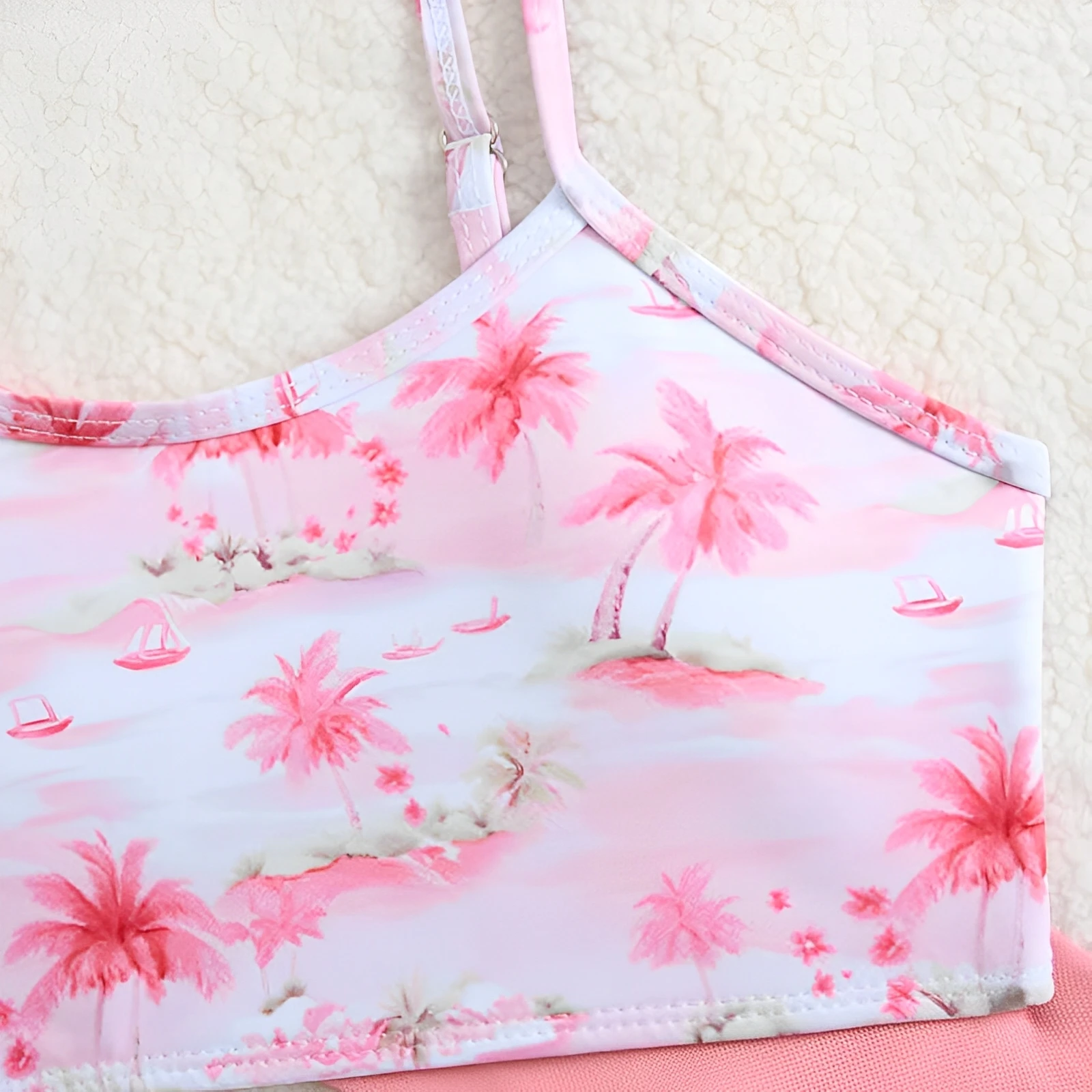 3 Pieces Printed Bikini 2026 Girls Swimsuit High Waist Kids Swimwear & Beach Top Pink Children Swimming Bathing Swim Suit view 3