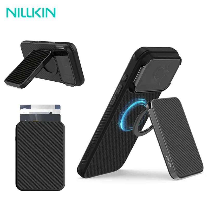 

Magnetic Card Holder Wallet Case With 360 Rotating Ring for iPhone MagSafe Back Cover Stand 3 Cards Slot Magnetism High Capacity