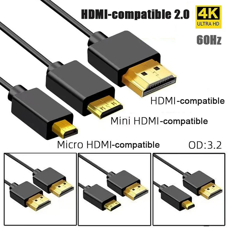 For 4K HDMI Cable Male to Male Micro HD Mini HD Extreme HDTV Cord 3D Ethernet Utra-Thin Cable Laptop Pure Copper HD Data Cable