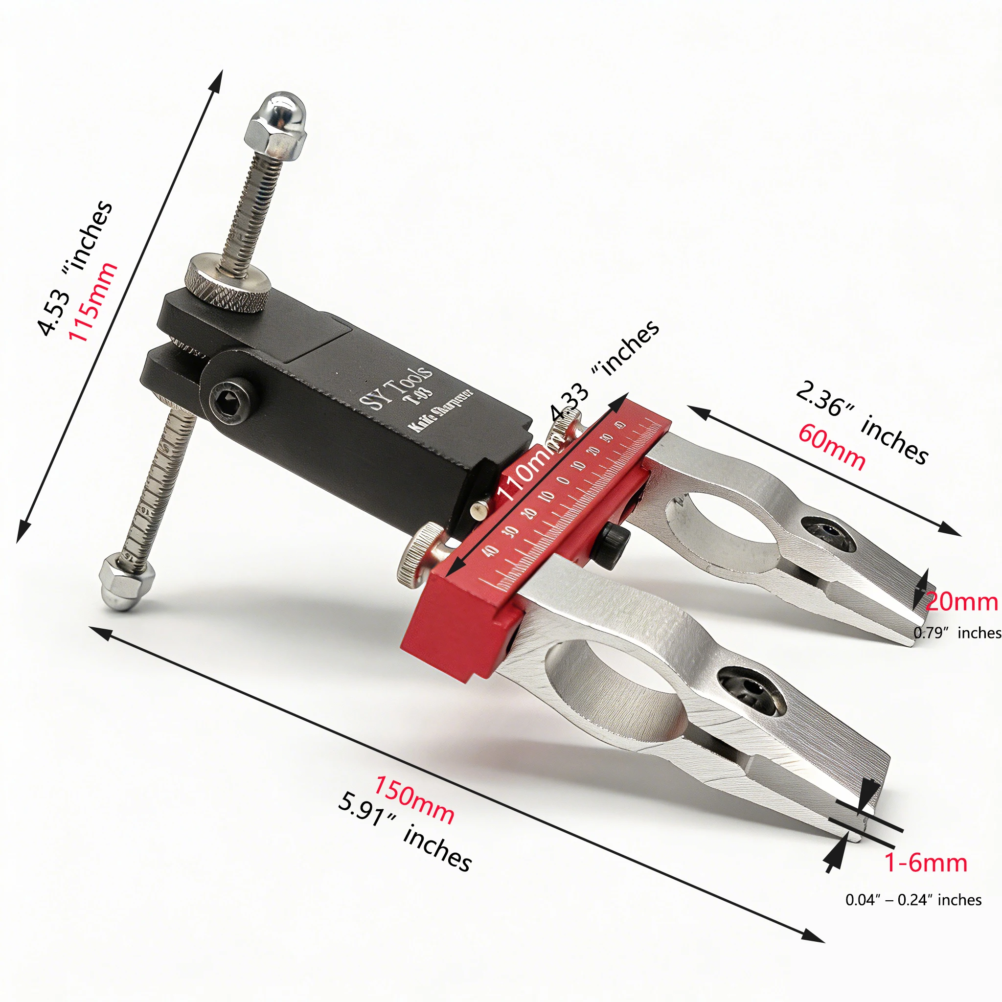 T02 Festwinkel-Messerschärfer Schleifstein – 360 ° Flip-Design, gerändelte Mutter für Feineinstellung, 6061-T6 Aluminium