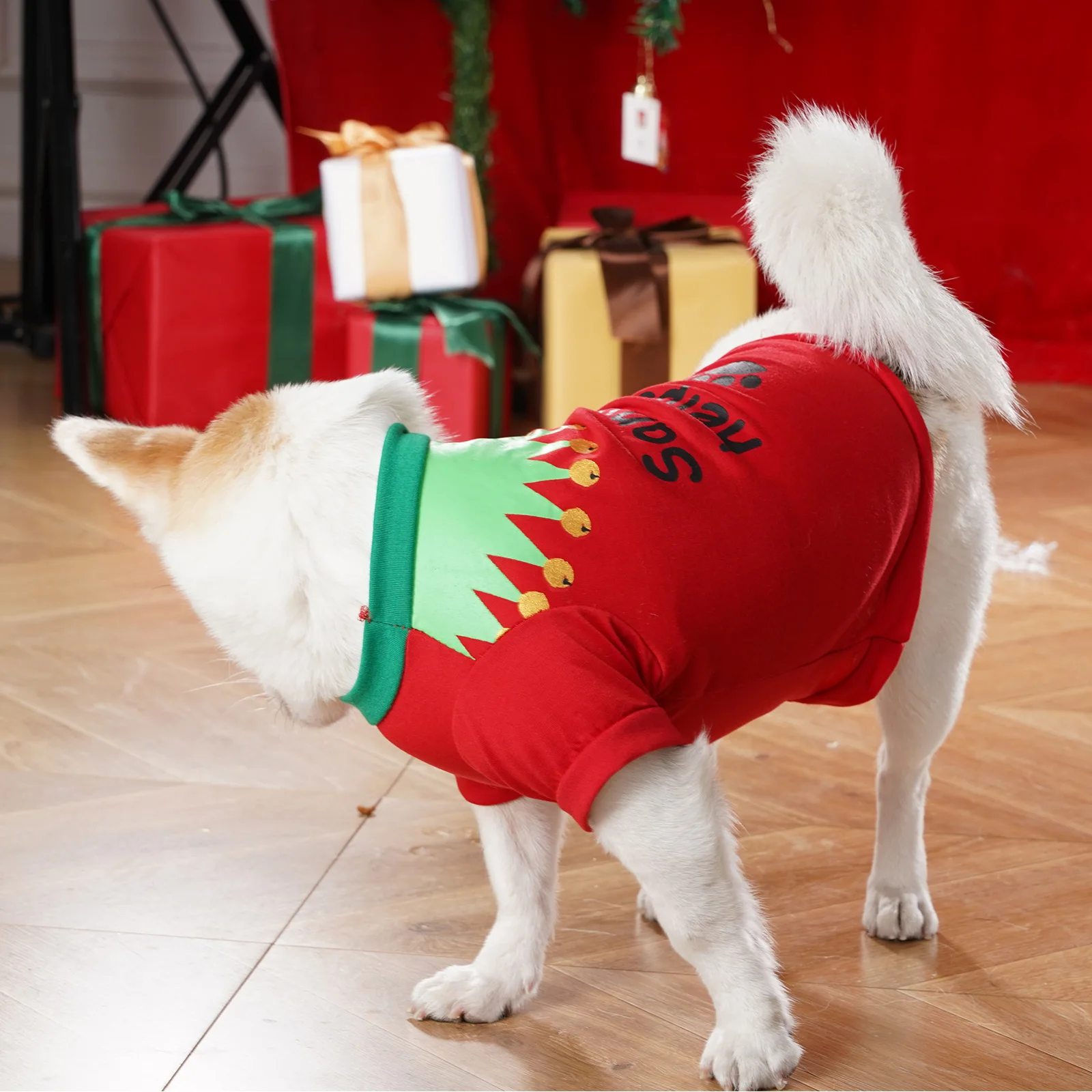 Camisa con tema navideño para cachorros, ropa de una pieza de manga corta para perros, Festival, Gog, ropa de vestir para perros pequeños y mediados de invierno