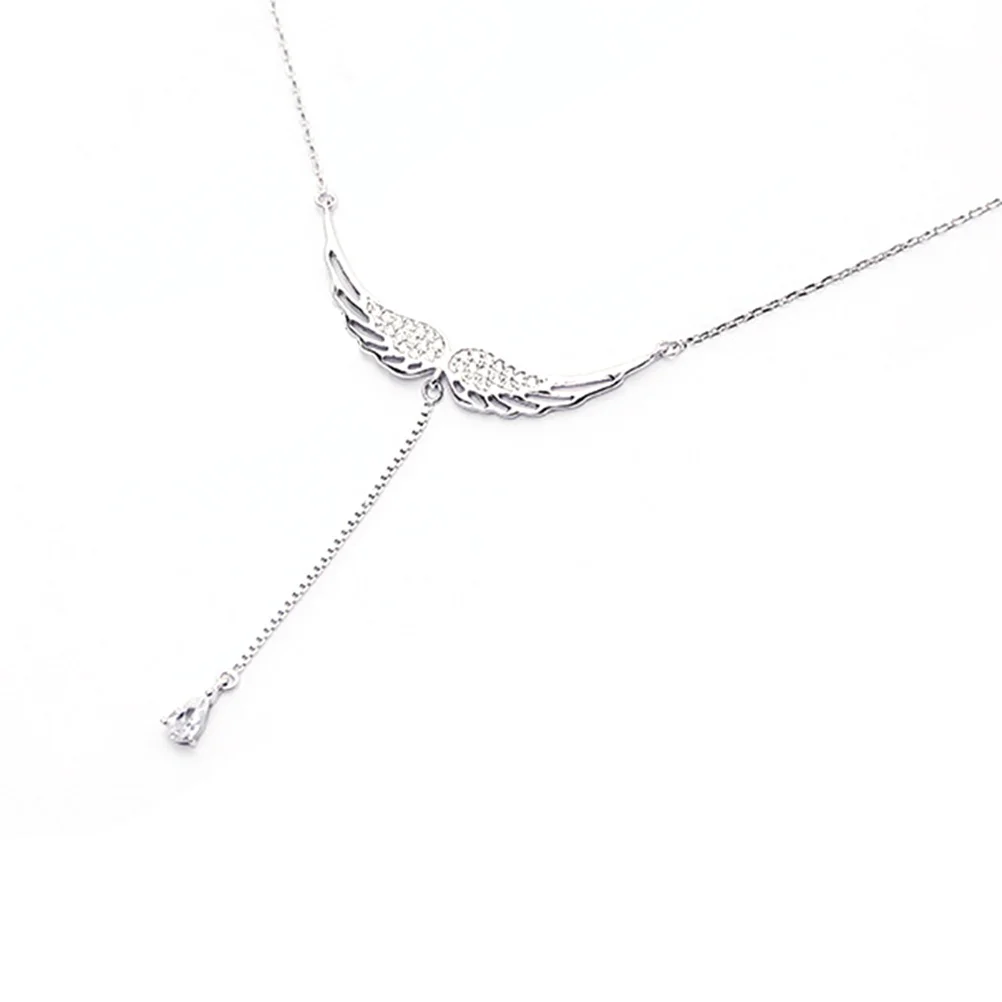 Collana con ala d'angelo in argento sterling 925 con zirconi per gioielli di moda da donna Accessori da spiaggia per feste da indossare ogni giorno