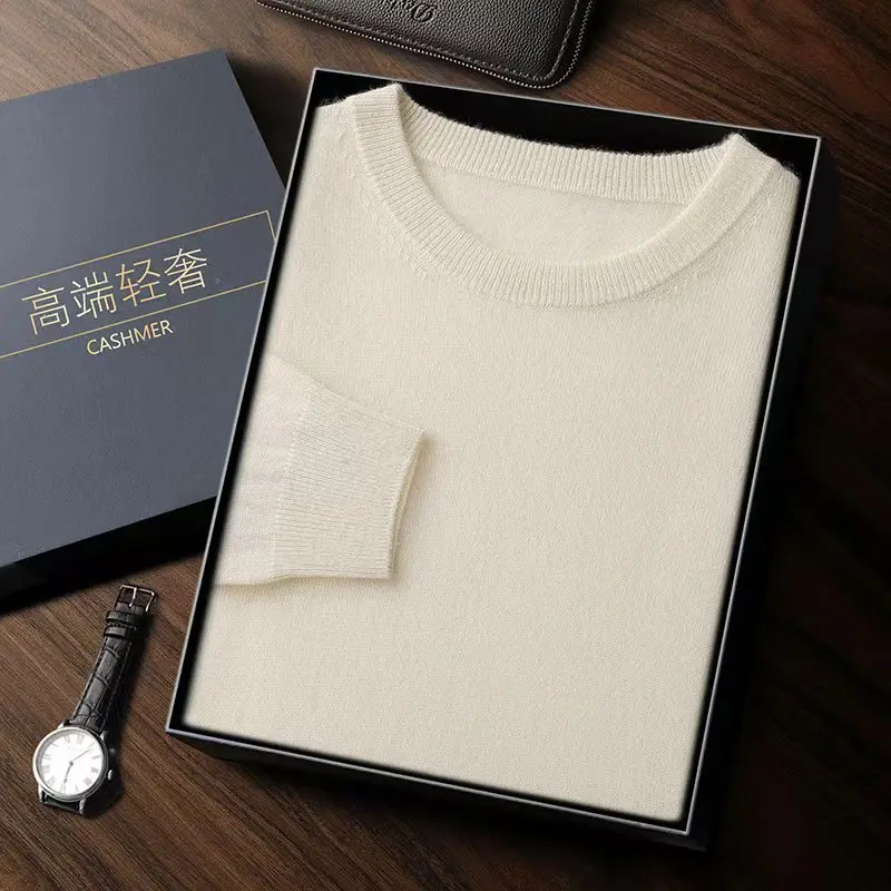 100% Pure Cashmere Men's Sweater O-Neck Pullovers Youth Leisure Long Sleeve Shirts Autumn Winter High-End Plus-Size jacket