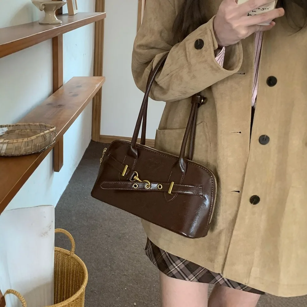 حقيبة بولينج كلاسيكية للنساء بكتف واحد تحت الإبط، سعة كبيرة، لون فريد، محفظة كروس صغيرة